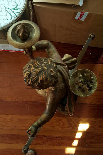 Gold Gilt Cherub Putti Magnificent Hand Carved French Antique Angel, , Statues, Deep South Antiques