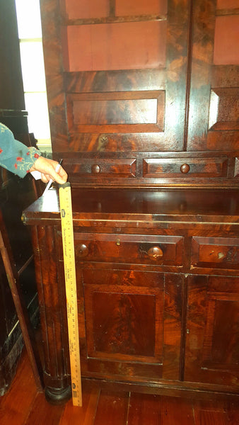 Handsome Antique Flame Mahogany Secretary - 19th Century