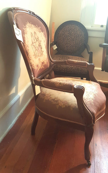 Victorian Renaissance Revival Walnut Needlepoint Parlor Armchair circa 1875, , Chairs, Deep South Antiques
