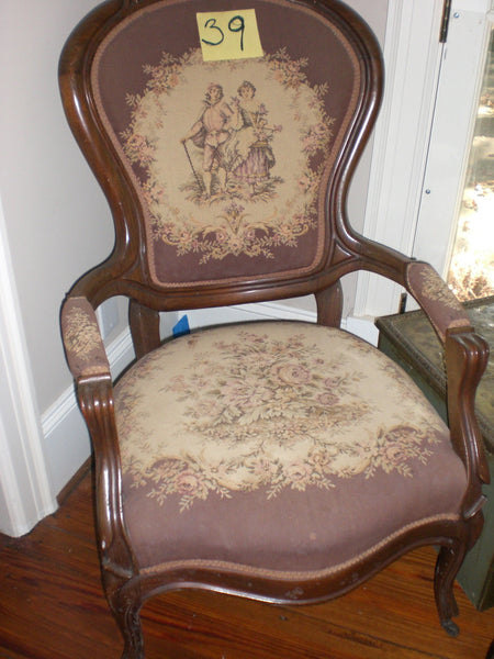 Victorian Renaissance Revival Walnut Needlepoint Parlor Armchair circa 1875