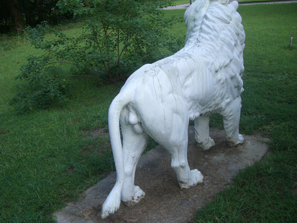 Magnificent Pair of Antique Life- Size Lion Statues in Cast Iron, , Statues, Deep South Antiques