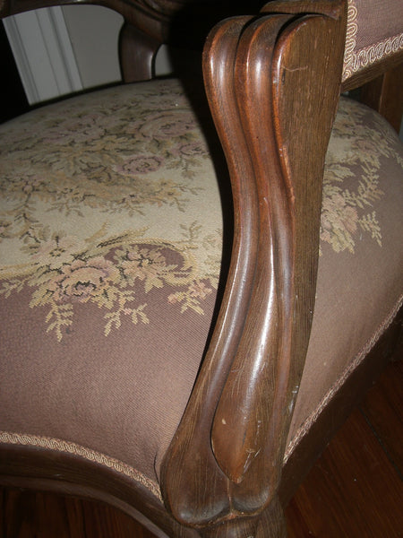 Victorian Renaissance Revival Walnut Needlepoint Parlor Armchair circa 1875