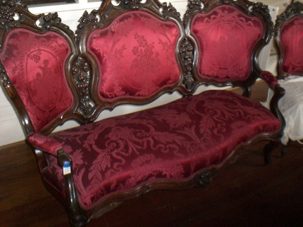 Rococo Rosewood Parlor Sofa Red Silk - 1850’s