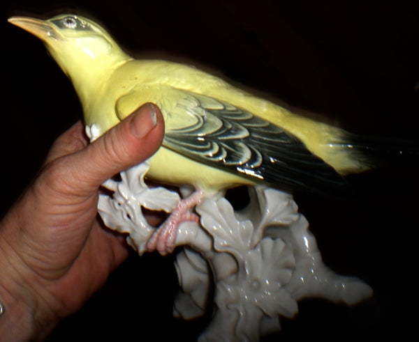 Pair of Yellow Porcelain Orioles Bird Figurines by Karl Ens