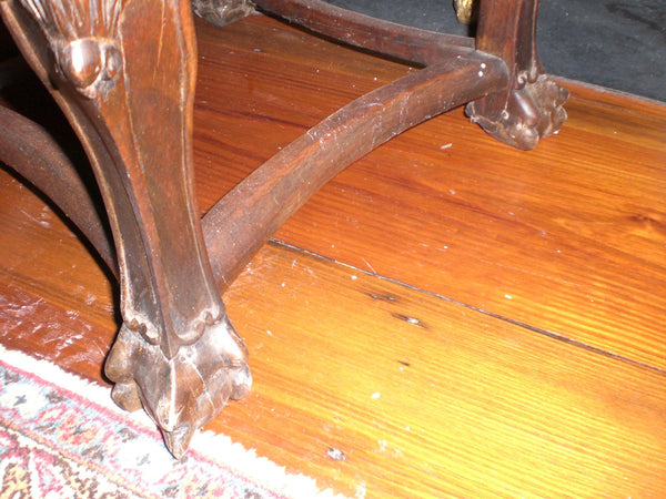 Finely Carved Oriental Teak Marble Top Chinese Plant Stand Asian End Table, , Tables, Deep South Antiques Deep South Antiques