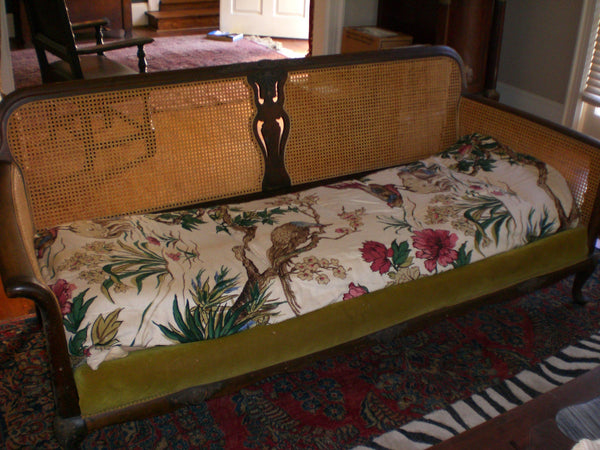 Woven Wicker Caned Sofa in French Provincial style