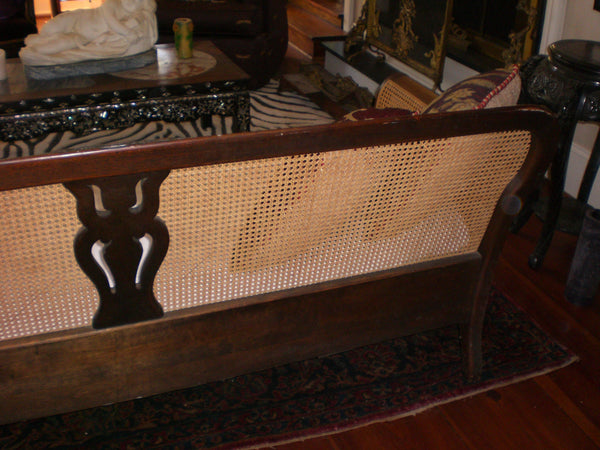 Woven Wicker Caned Sofa in French Provincial style