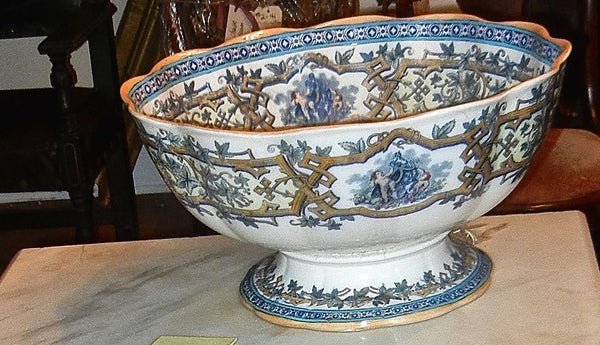 19th Century Large Ironstone Furnivals English Center Pedestal Punch Bowl, , Ceramics, Deep South Antiques Deep South Antiques