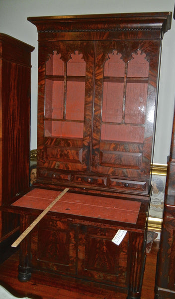 Handsome Antique Flame Mahogany Secretary - 19th Century