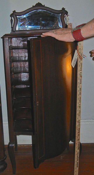 Antique French Style Mahogany Music Cabinet Beveled Mirror Marquetry Case Chest Vanity, , Cabinets, Deep South Antiques Deep South Antiques