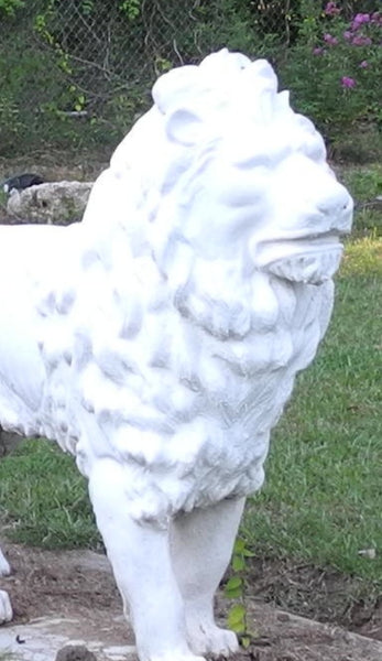 Magnificent Pair of Antique Life- Size Lion Statues in Cast Iron 