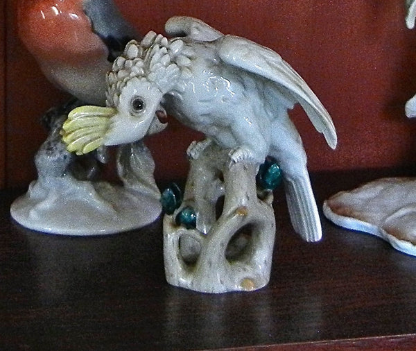 Pair of Porcelain Wien Augarten Cockatoo Bird Figurines Art Deco