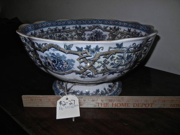 19th Century Large Ironstone Furnivals English Center Pedestal Punch Bowl, , Ceramics, Deep South Antiques Deep South Antiques