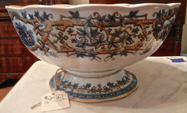 19th Century Large Ironstone Furnivals English Center Pedestal Punch Bowl, , Ceramics, Deep South Antiques Deep South Antiques