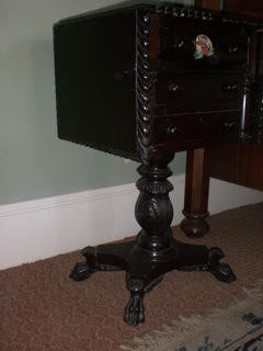 American Empire Mahogany 3 Drawer Drop Leaf End Table with Paw Feet, , Tables, Deep South Antiques Deep South Antiques