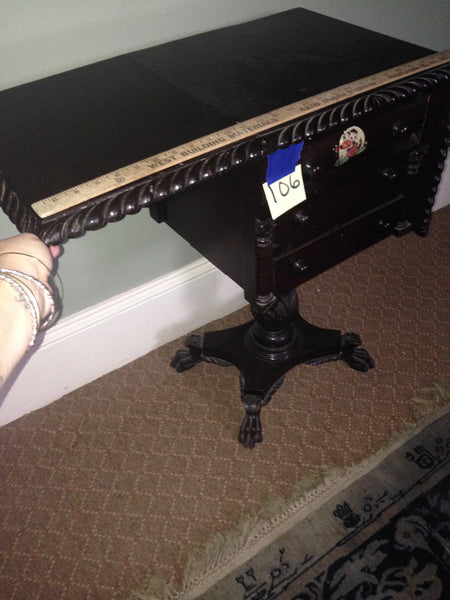 American Empire Mahogany 3 Drawer Drop Leaf End Table with Paw Feet, , Tables, Deep South Antiques Deep South Antiques