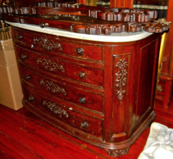 Antique Victorian Crotch Mahogany & White Marble Top Chest of Drawers, , Dressers, Deep South Antiques Deep South Antiques