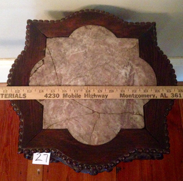 Finely Carved Oriental Teak Marble Top Chinese Plant Stand Asian End Table, , Tables, Deep South Antiques Deep South Antiques