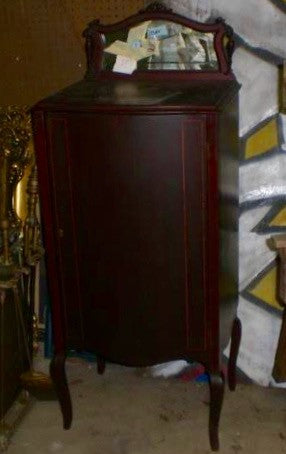 Antique French Style Mahogany Music Cabinet Beveled Mirror Marquetry Case Chest Vanity, , Cabinets, Deep South Antiques Deep South Antiques