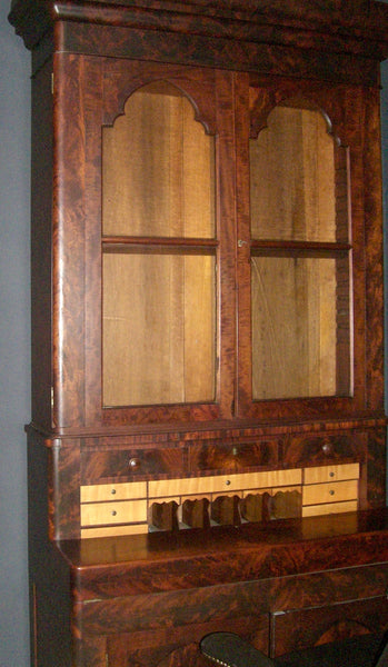 Handsome Antique Flame Mahogany Secretary - 19th Century