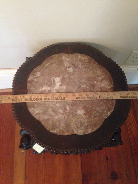 Finely Carved Oriental Teak Marble Top Chinese Plant Stand Asian End Table, , Tables, Deep South Antiques Deep South Antiques