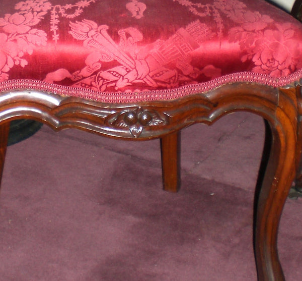Two Rococo Ladies Red Silk Side Chairs - 1850’s