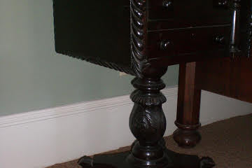 American Empire Mahogany 3 Drawer Drop Leaf End Table with Paw Feet, , Tables, Deep South Antiques Deep South Antiques