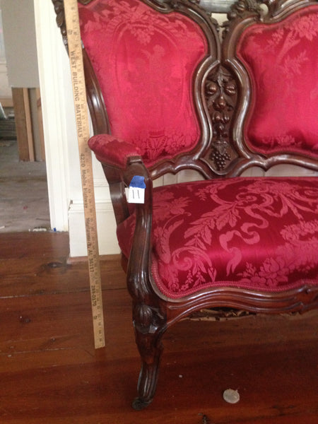 Rococo Rosewood Parlor Sofa Red Silk - 1850’s