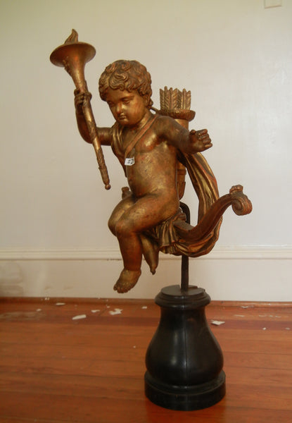 Gold Gilt Cherub Putti Magnificent Hand Carved French Antique 