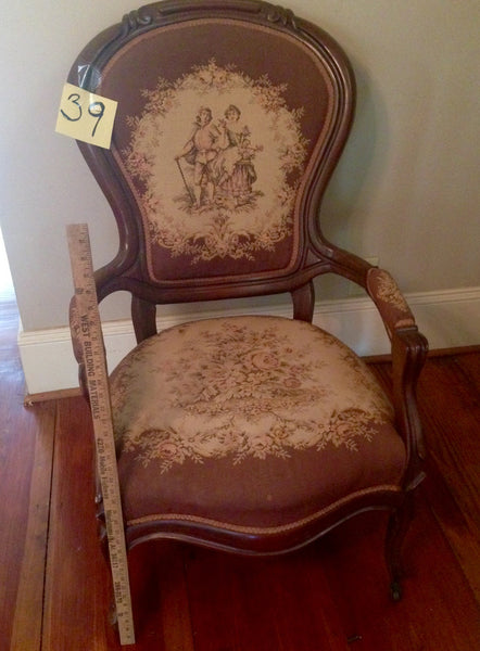 Victorian Renaissance Revival Walnut Needlepoint Parlor Armchair circa 1875