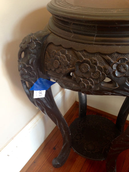 Finely Carved Oriental Marble Top Chinese Plant Stand Asian End Table, , Tables, Deep South Antiques Deep South Antiques