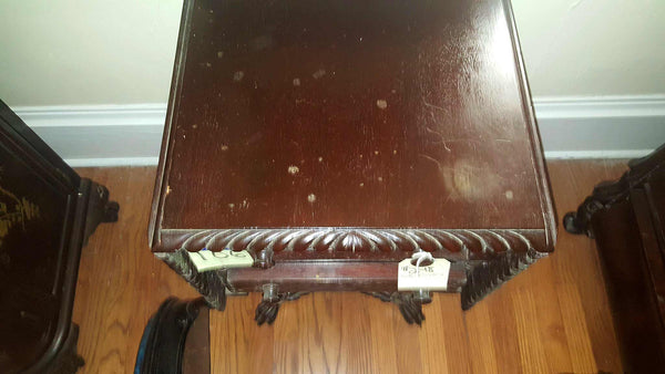 American Empire Mahogany 3 Drawer Drop Leaf End Table with Paw Feet, , Tables, Deep South Antiques Deep South Antiques