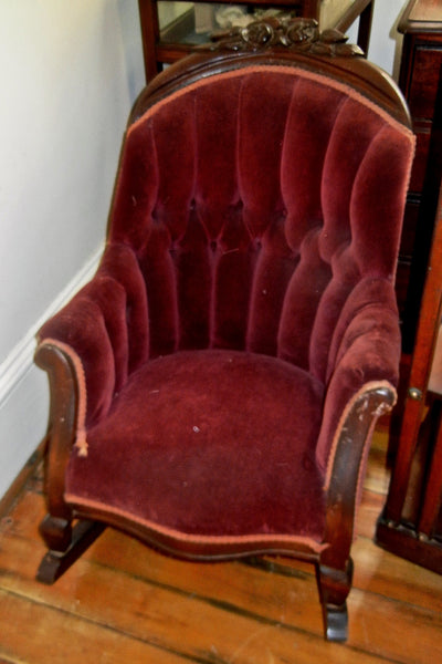 Red Velvet Sleepy Hollow Walnut Child’s Rocking Chair