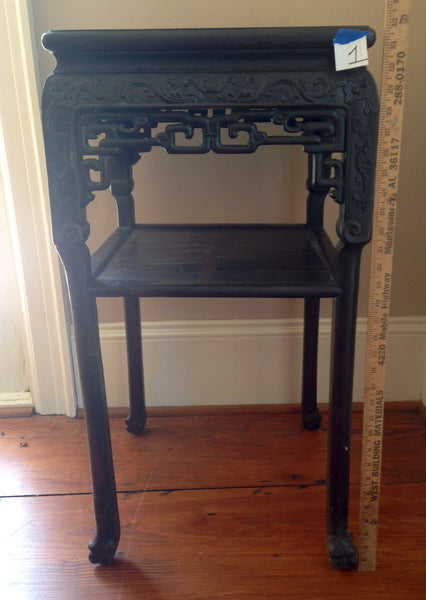 Finely Carved Oriental Teak Marble Top Chinese Plant Stand Asian End Table, , Tables, Deep South Antiques Deep South Antiques