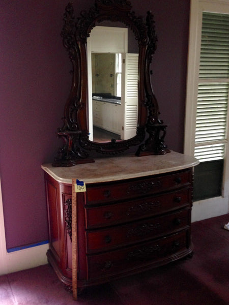 Antique Victorian Crotch Mahogany & White Marble Top Chest of Drawers, , Dressers, Deep South Antiques Deep South Antiques