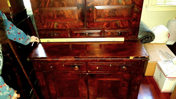 Handsome Antique Flame Mahogany Secretary - 19th Century