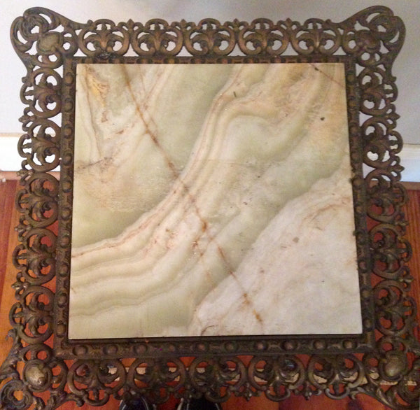 Brass Pedestal Fern Stand - Marble Top, , Tables, Deep South Antiques Deep South Antiques