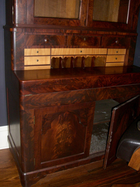 Handsome Antique Flame Mahogany Secretary - 19th Century