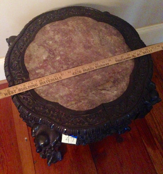 Finely Carved Oriental Marble Top Chinese Plant Stand Asian End Table, , Tables, Deep South Antiques Deep South Antiques