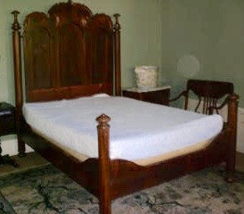 Antique Walnut and Mahogany Carved Crest High Head Board - Low Foot Board Bed, , Beds, Deep South Antiques Deep South Antiques