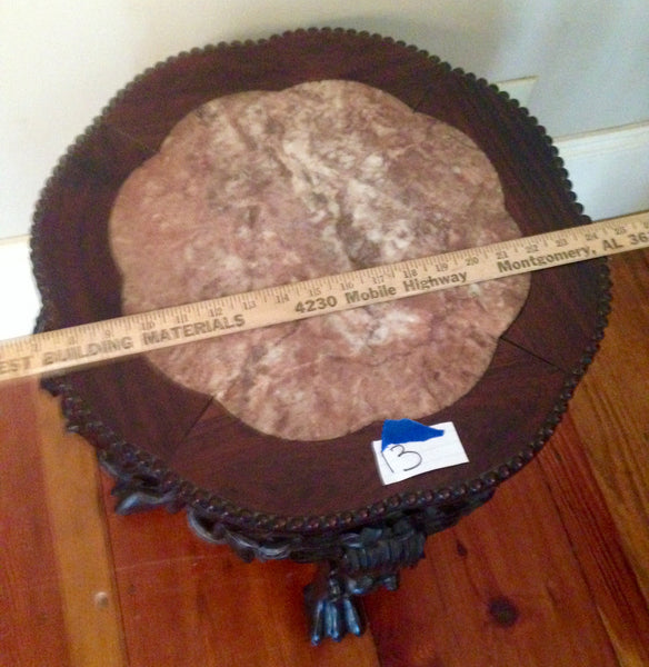 Finely Carved Oriental Teak Marble Top Chinese Plant Stand Asian End Table, , Tables, Deep South Antiques Deep South Antiques