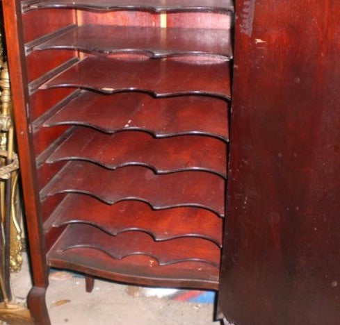 Antique French Style Mahogany Music Cabinet Beveled Mirror Marquetry Case Chest Vanity, , Cabinets, Deep South Antiques Deep South Antiques