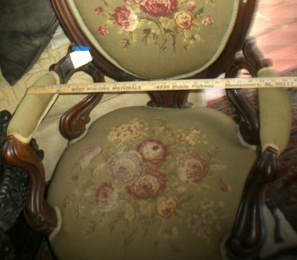 Victorian Renaissance Revival Walnut Needlepoint Parlor Armchair circa 1875