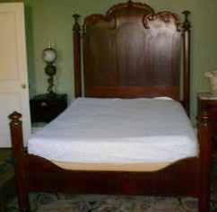 Antique Walnut and Mahogany Carved Crest High Head Board - Low Foot Board Bed, , Beds, Deep South Antiques Deep South Antiques