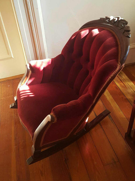 Red Velvet Sleepy Hollow Walnut Child’s Rocking Chair