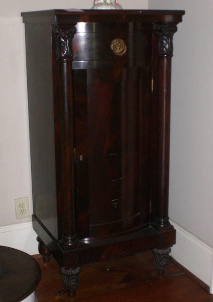 American Dining Room Mahogany Cabinet with Veneered Columns and Dore Handle, , Cabinets, Deep South Antiques Deep South Antiques