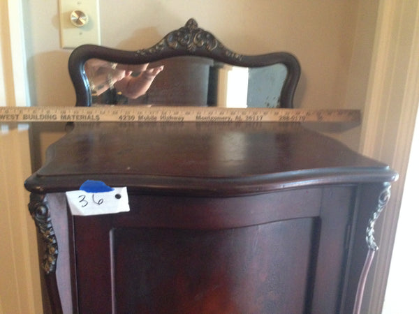 Antique French Style Mahogany Music Cabinet Beveled Mirror Marquetry Case Chest Vanity, , Cabinets, Deep South Antiques Deep South Antiques