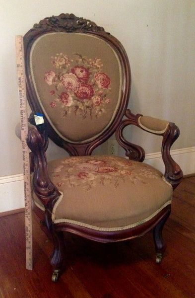 Victorian Renaissance Revival Walnut Needlepoint Parlor Armchair circa 1875