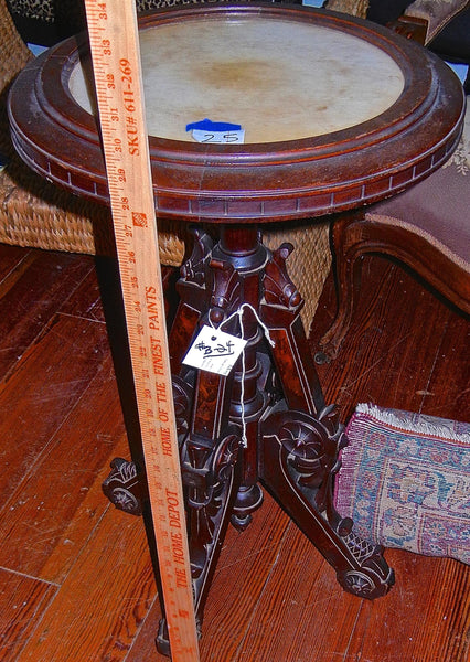 Victorian Eastlake Style End Table Plant Stand With Russet Marble Top