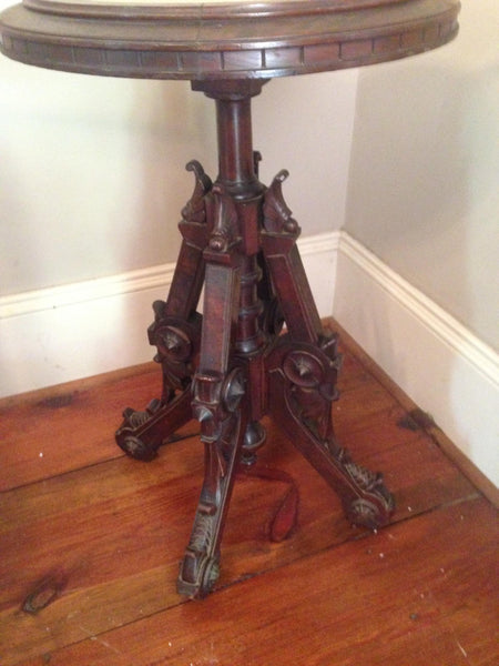 Victorian Eastlake Style End Table Plant Stand With Russet Marble Top